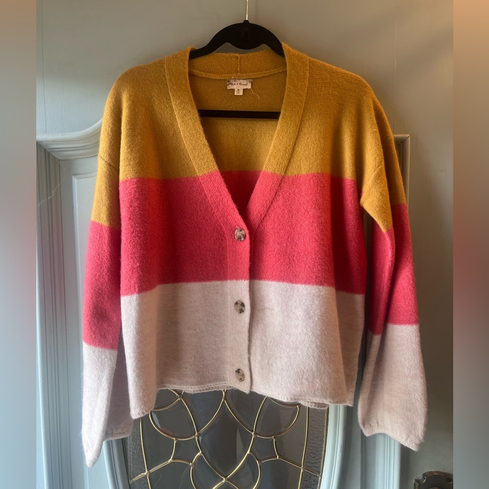 Hem & Thread Pink, Yellow, and Cream Cardigan